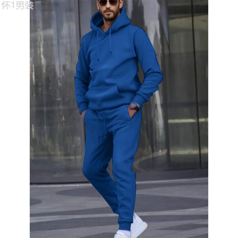 Men'S Casual Sports Set, Fashion Letter X Embroidered Belt,  Hoodie and Athletic Pants, Polyester Knit Sweatshirt and Joggers Outfit for Outdoor Fitness, Regular Fit, Autumn Winter Collection Clothing Fabric Menswear Collar Menswear Collar Stretch Suits