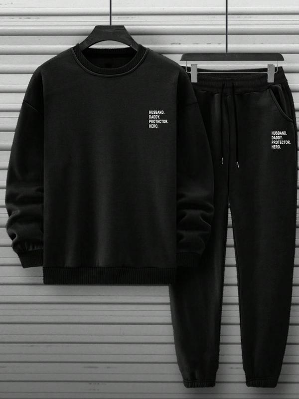 Men's Letter Print Sweatshirt & Sweatpants Set, Casual Long Sleeve Pullover & Jogger Pants, Men's Fall & Winter Clothes