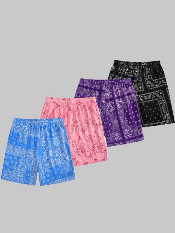 Men's Random Paisley Pattern Pocket Shorts, Boho Drawstring Waist Shorts for Summer Beach Vacation, Mens Bottoms for Daily Wear