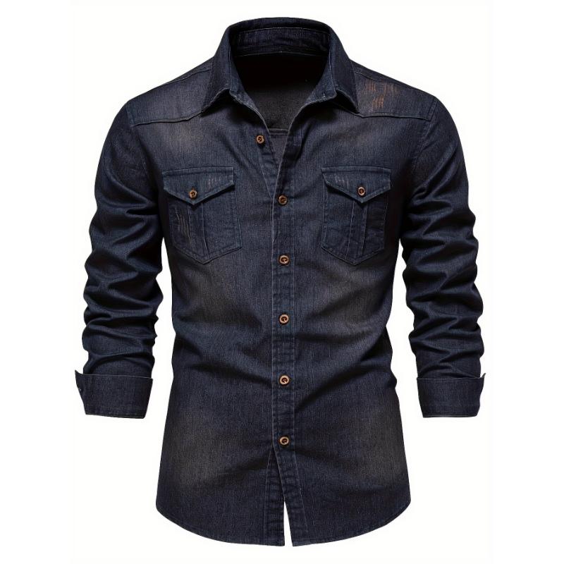 Denim Men's Shirt Top Turn-Down Collar Long Sleeve Closure Male Casual Shirt For Men Daily Vacation Streetwear