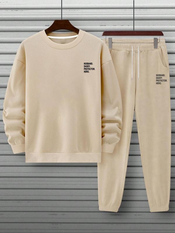 Men's Letter Print Sweatshirt & Sweatpants Set, Casual Long Sleeve Pullover & Jogger Pants, Men's Fall & Winter Clothes