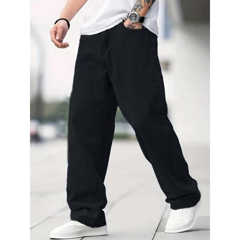 Loose Fit Men's Wide Leg Comfy Denim Jeans, Stylish Street Style Fashion Pants Menswear Casual