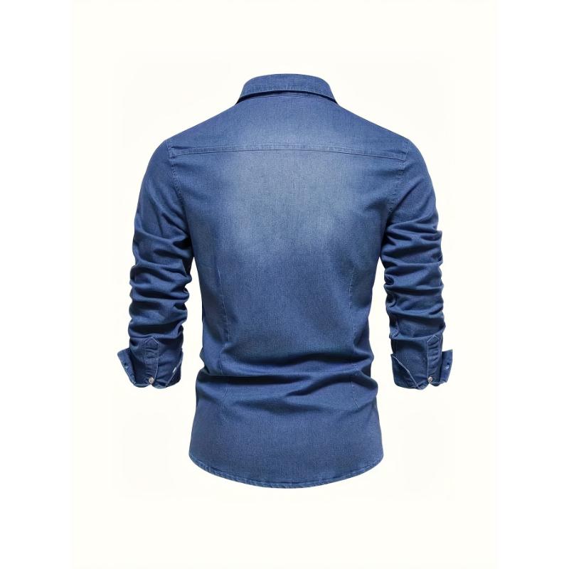 Denim Men's Shirt Top Turn-Down Collar Long Sleeve Closure Male Casual Shirt For Men Daily Vacation Streetwear