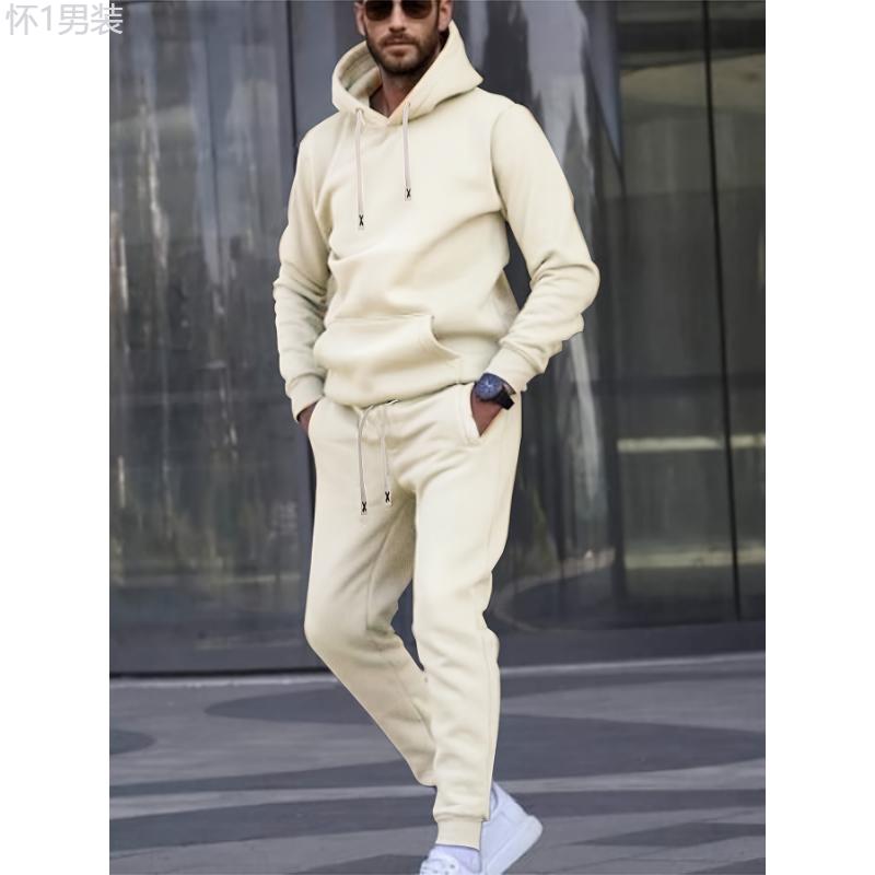 Men'S Casual Sports Set, Fashion Letter X Embroidered Belt,  Hoodie and Athletic Pants, Polyester Knit Sweatshirt and Joggers Outfit for Outdoor Fitness, Regular Fit, Autumn Winter Collection Clothing Fabric Menswear Collar Menswear Collar Stretch Suits