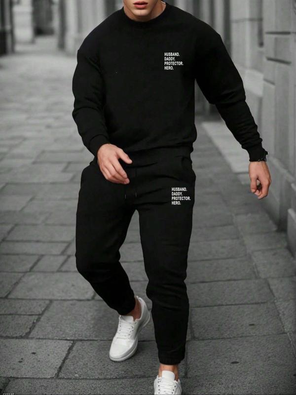 Men's Letter Print Sweatshirt & Sweatpants Set, Casual Long Sleeve Pullover & Jogger Pants, Men's Fall & Winter Clothes