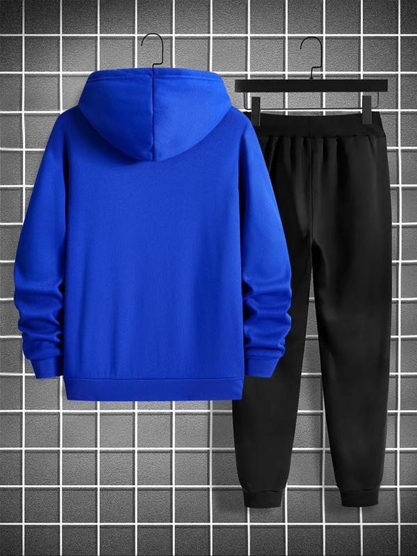 Men's Letter Print Pocket Hoodie & Drawstring Waist Sweatpants Two-piece Set, Casual Regular Fit Long Sleeve Hooded Sweatshirt & Jogger Pants for Fall & Winter, Men's Two-piece Outfits for Daily Wear