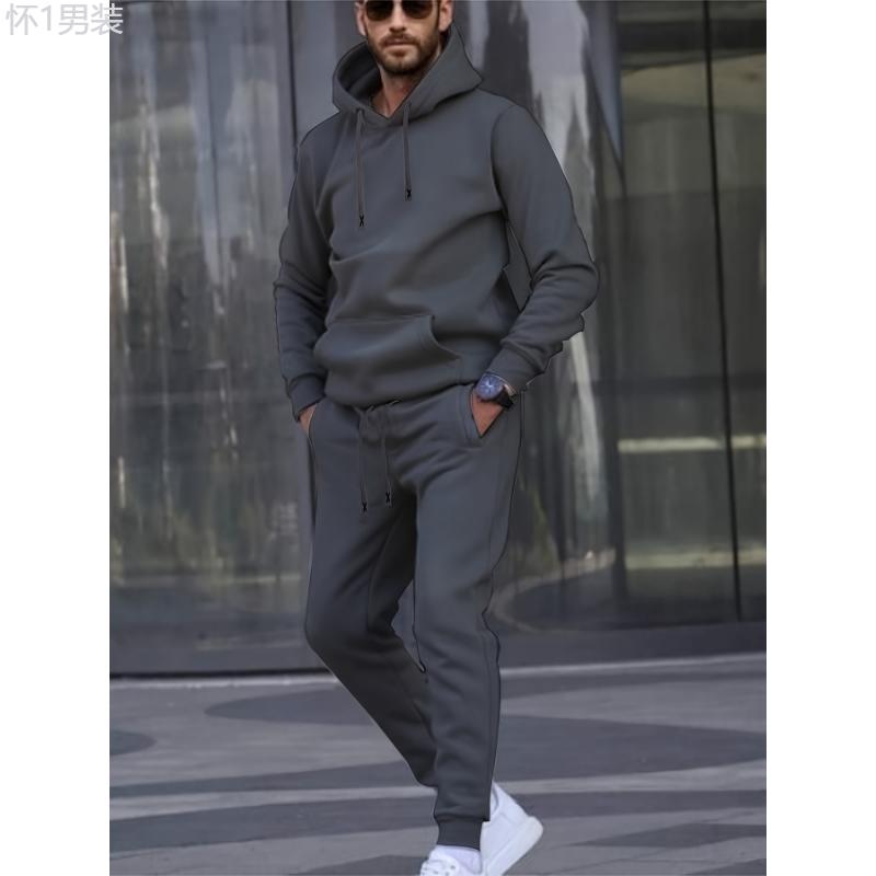 Men'S Casual Sports Set, Fashion Letter X Embroidered Belt,  Hoodie and Athletic Pants, Polyester Knit Sweatshirt and Joggers Outfit for Outdoor Fitness, Regular Fit, Autumn Winter Collection Clothing Fabric Menswear Collar Menswear Collar Stretch Suits