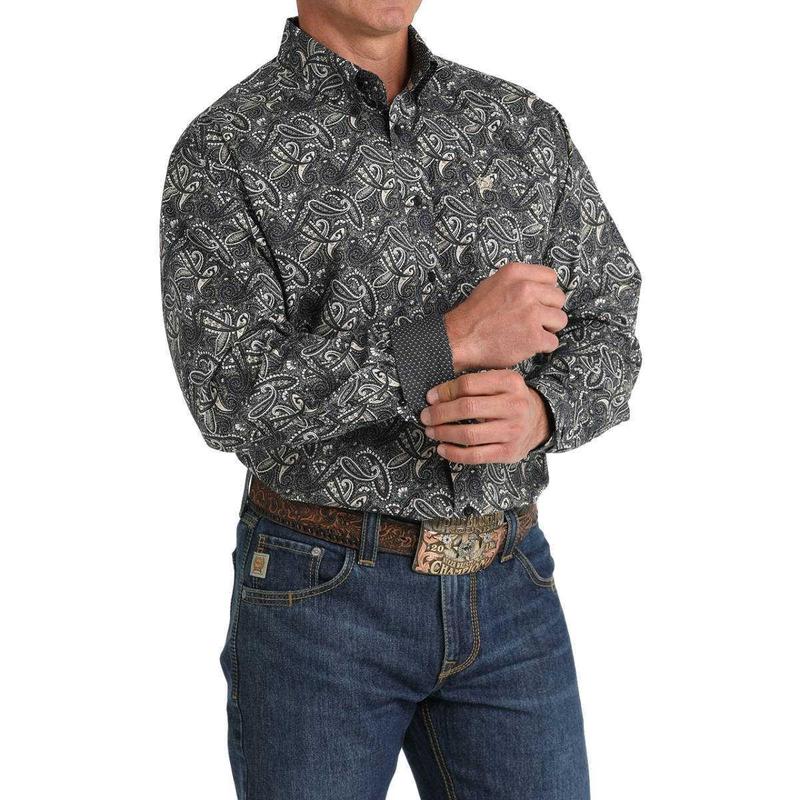 Cinch Men's Paisley Print Black Long Sleeve Shirt