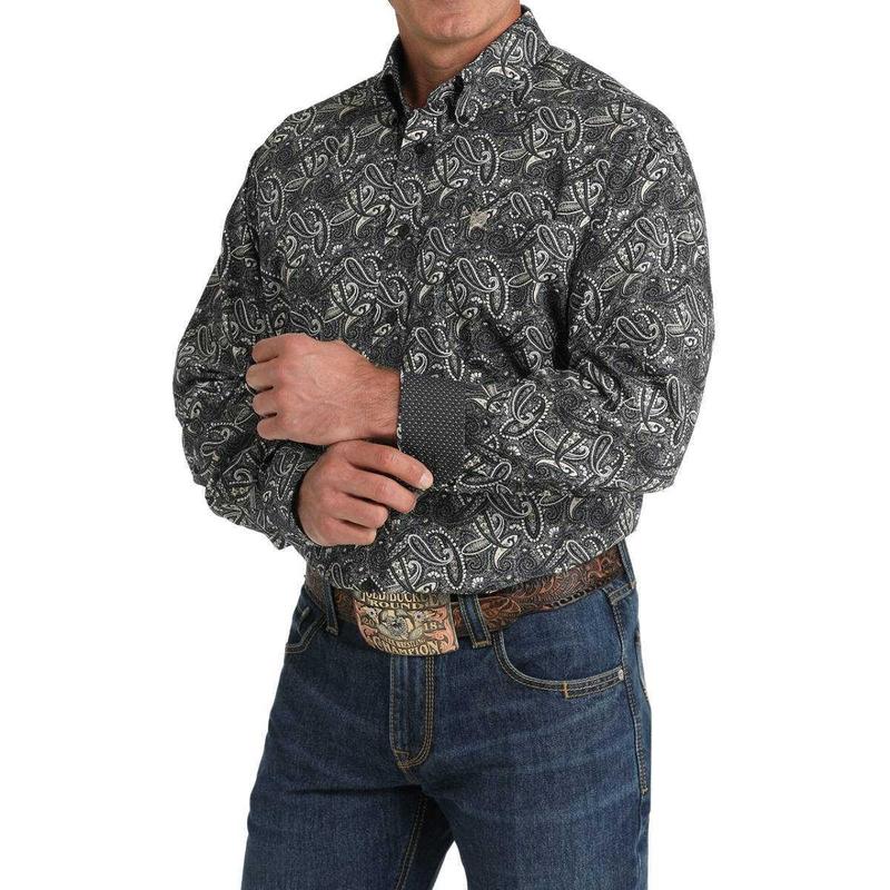 Cinch Men's Paisley Print Black Long Sleeve Shirt