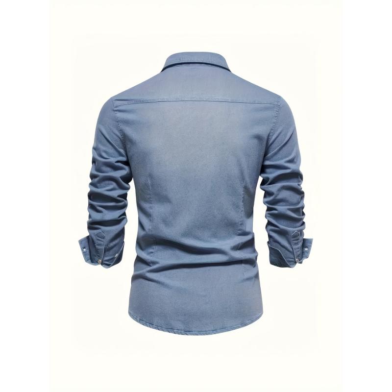 Denim Men's Shirt Top Turn-Down Collar Long Sleeve Closure Male Casual Shirt For Men Daily Vacation Streetwear