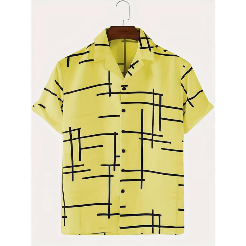 Trendy Stripe Print Men's Casual Short Sleeve Hawaiian Shirt, Men's Shirt For Summer Vacation Resort, Tops For Men