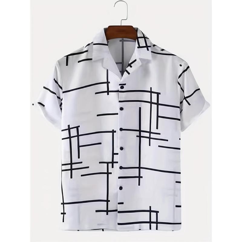 Trendy Stripe Print Men's Casual Short Sleeve Hawaiian Shirt, Men's Shirt For Summer Vacation Resort, Tops For Men