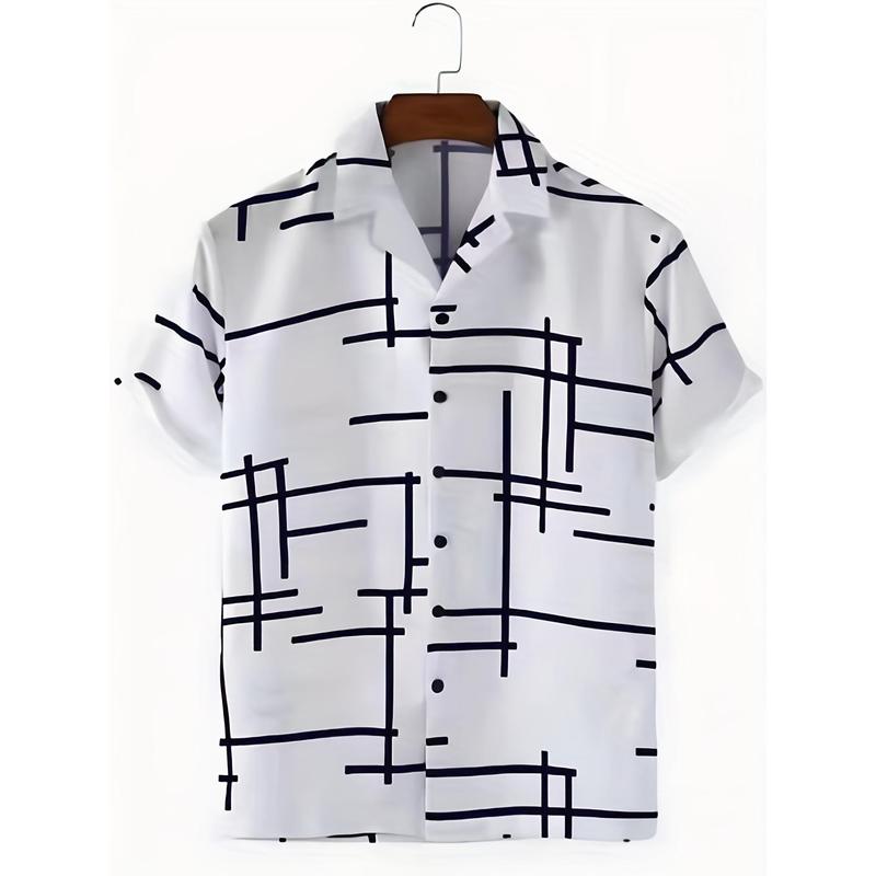 Trendy Stripe Print Men's Casual Short Sleeve Hawaiian Shirt, Men's Shirt For Summer Vacation Resort, Tops For Men