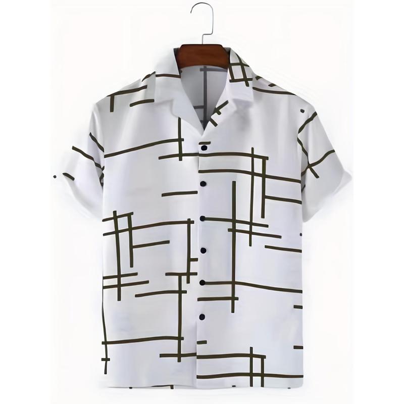 Trendy Stripe Print Men's Casual Short Sleeve Hawaiian Shirt, Men's Shirt For Summer Vacation Resort, Tops For Men