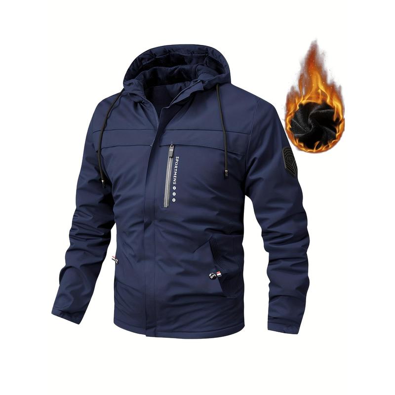 Warm Fleece Hooded Jacket, Men's Casual Winter Jacket Coat For Outdoor Activities