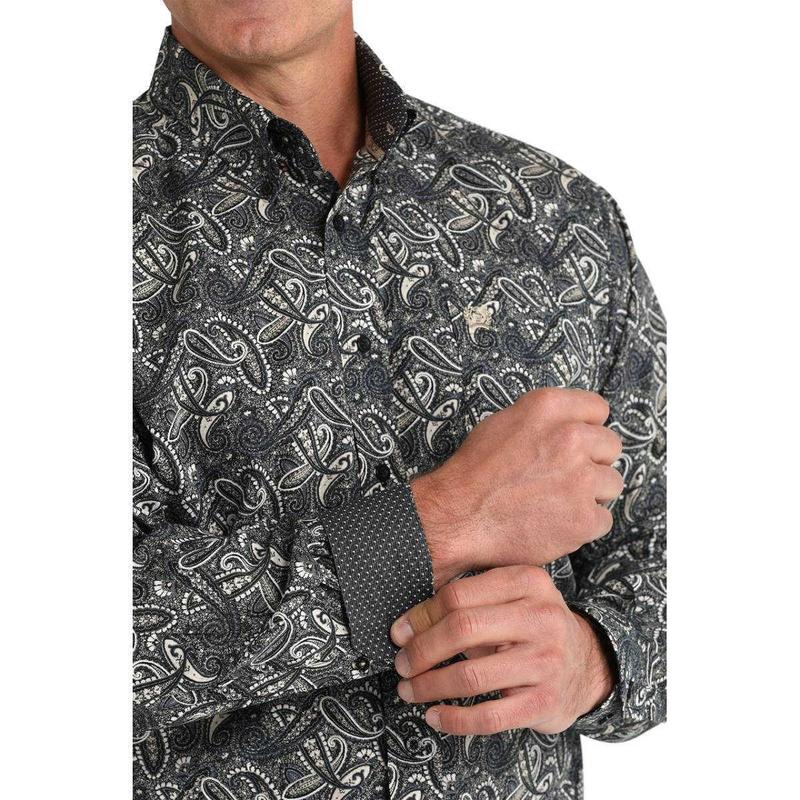 Cinch Men's Paisley Print Black Long Sleeve Shirt