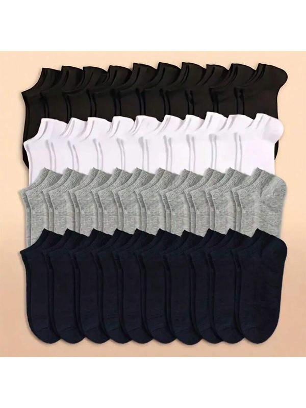 5-20 Pairs Of Unisex Black White Grey Solid Color Spring-Summer Short Socks, Low Cut & Sweat-Absorbing