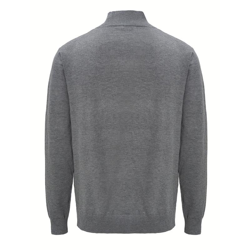 Long Sleeve High Stretch Knitted Sweater - Men's Solid Color Stand Collar Zipper Sweater for Spring Fall - Old Money Style, Comfortable and Versatile