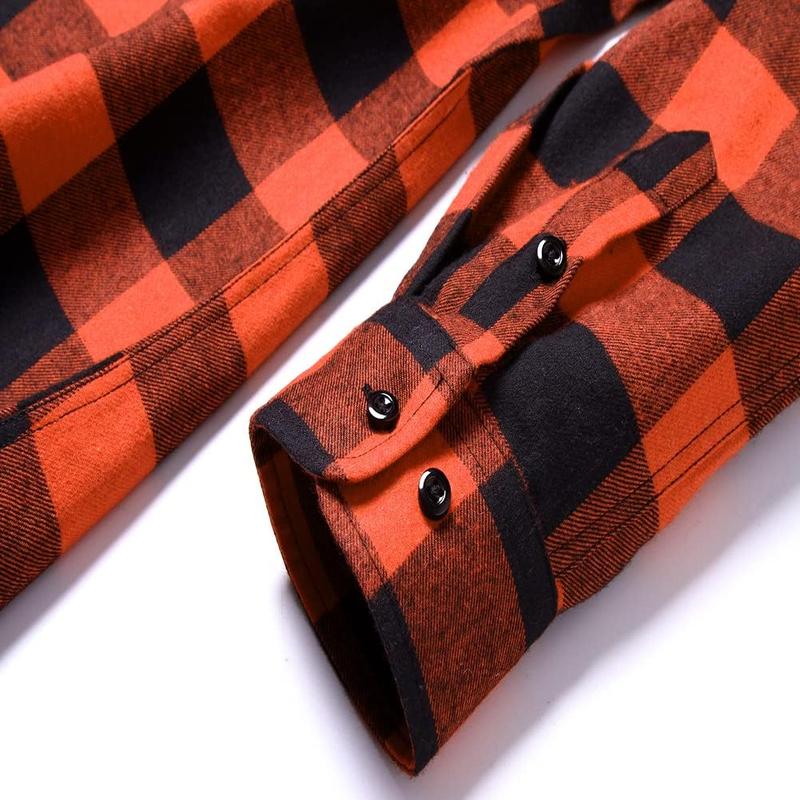 Men's Casual Dress Long Sleeve Buffalo Plaid Checkered Fitted Flannel Shirt