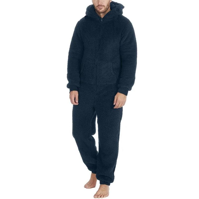 Men’s Cozy Fleece Hooded Jumpsuit -Adult Onesie| Full-Length Zipper Pajamas for Winter & Fall ❄️ Warm Sleepwear Comfort