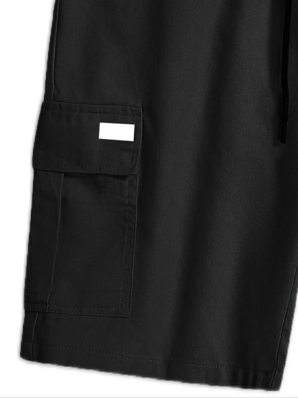 Men's Plain Drawstring Waist Cargo Shorts, Street Fashion Flap Pocket Design Patched Shorts, Casual Summer Bottoms for Outdoor Activities