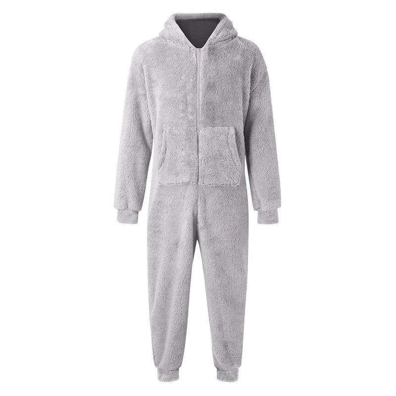 Men’s Cozy Fleece Hooded Jumpsuit -Adult Onesie| Full-Length Zipper Pajamas for Winter & Fall ❄️ Warm Sleepwear Comfort