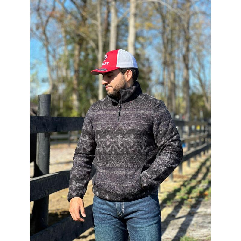 ROCK & ROLL BLACK AZTEC PRINTED BERBER PULLOVER