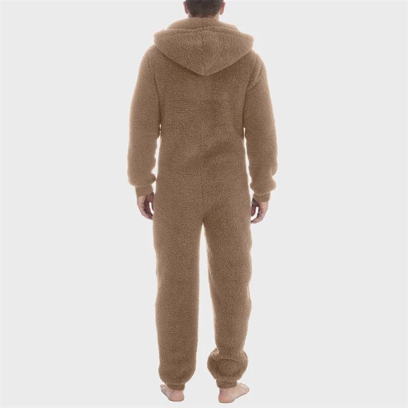 Men’s Cozy Fleece Hooded Jumpsuit -Adult Onesie| Full-Length Zipper Pajamas for Winter & Fall ❄️ Warm Sleepwear Comfort