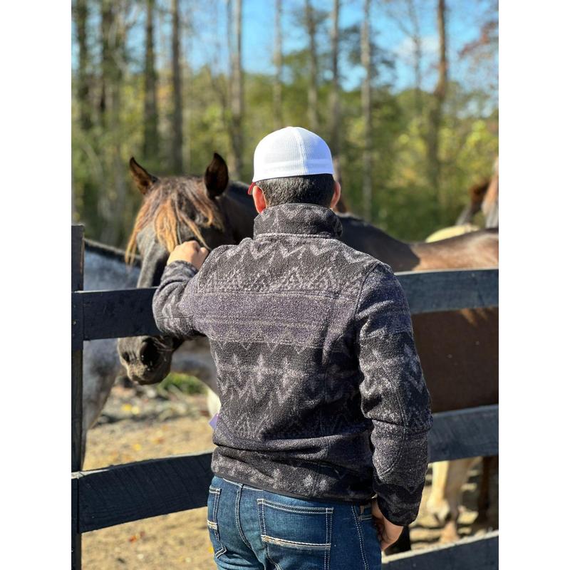 ROCK & ROLL BLACK AZTEC PRINTED BERBER PULLOVER