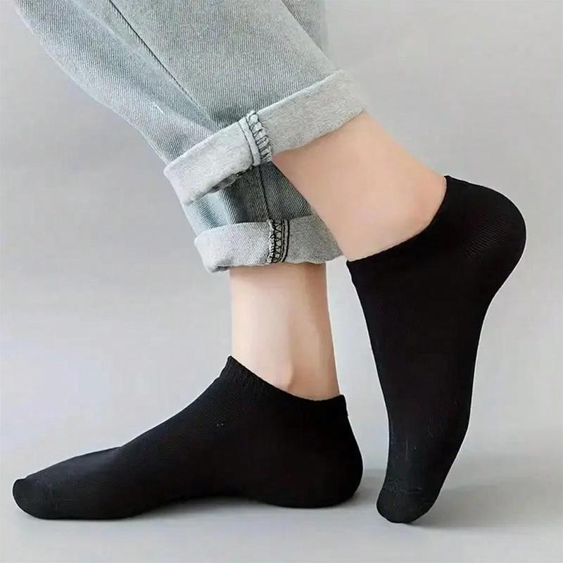 5-20 Pairs Of Unisex Black White Grey Solid Color Spring-Summer Short Socks, Low Cut & Sweat-Absorbing