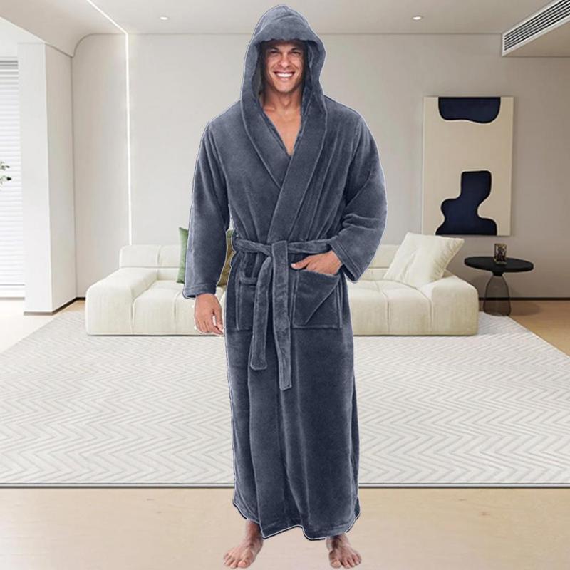 Plush Bathrobe Luxurious Men's Hooded Bathrobe with Adjustable Belt Ultra Soft Absorbent Male Robe with Pockets for Ultimate