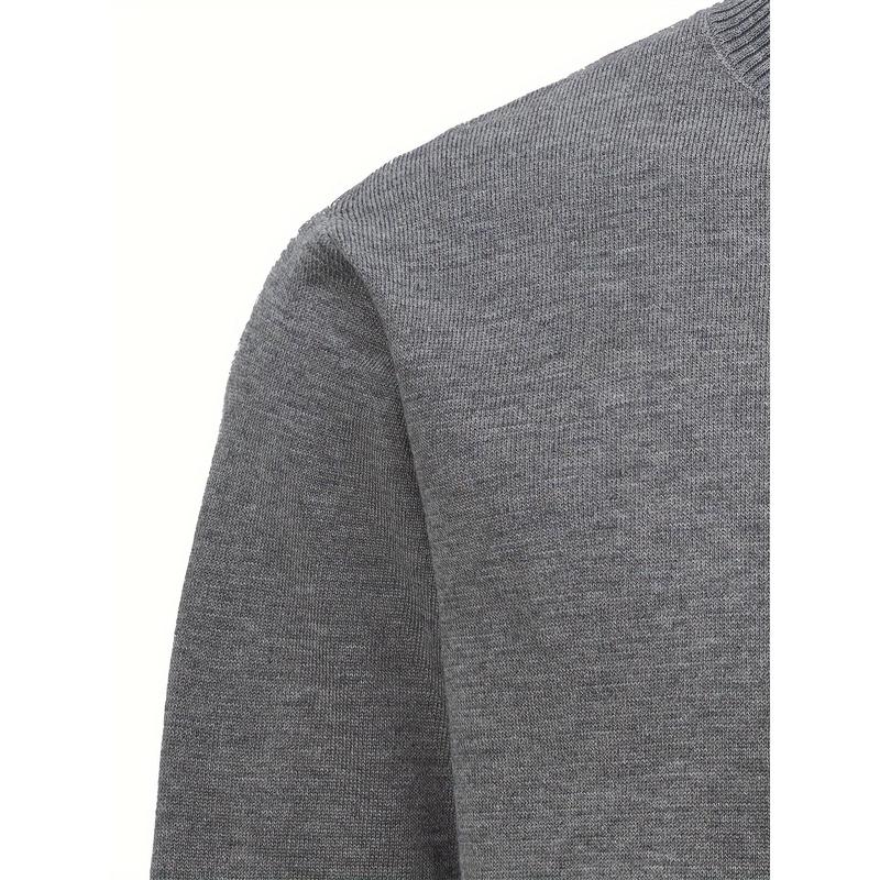 Long Sleeve High Stretch Knitted Sweater - Men's Solid Color Stand Collar Zipper Sweater for Spring Fall - Old Money Style, Comfortable and Versatile