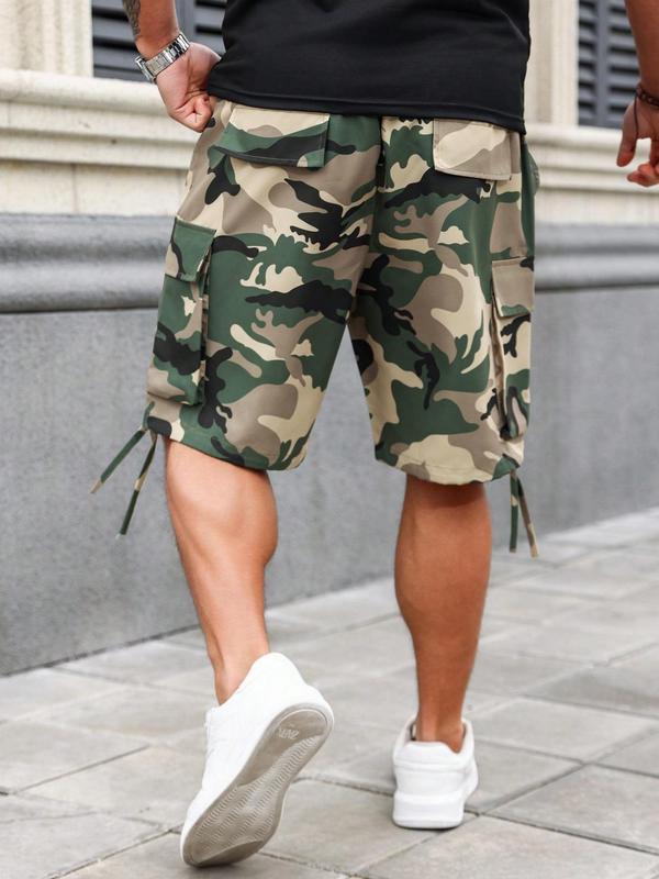 Men's Plus Size Camo Print Drawstring Waist Cargo Shorts, Casual Pocket Design Shorts for Summer, Jorts for Men,Streetwear, Loose Fit Bottoms for Daily Wear