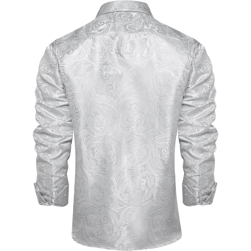 Silk Paisley Dress Shirts for Men Long Sleeve Button Down Shirt Casual Regular Fit Mens Shirts Wedding Party