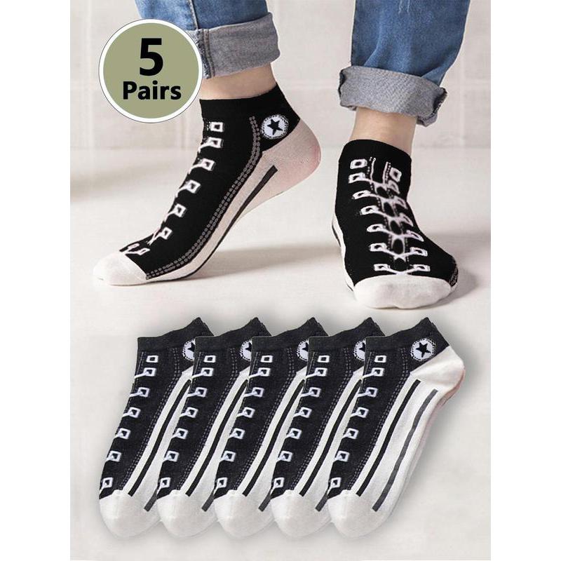 LRON OX shop Men's Graphic Ankle Socks, Casual Comfy Breathable Socks for Daily Wear, 5 Pairs Knit Crew Socks for Men, Men's Socks & Hosiery, Wear, Fall Wear, Fallfreshness Menswear Menswear