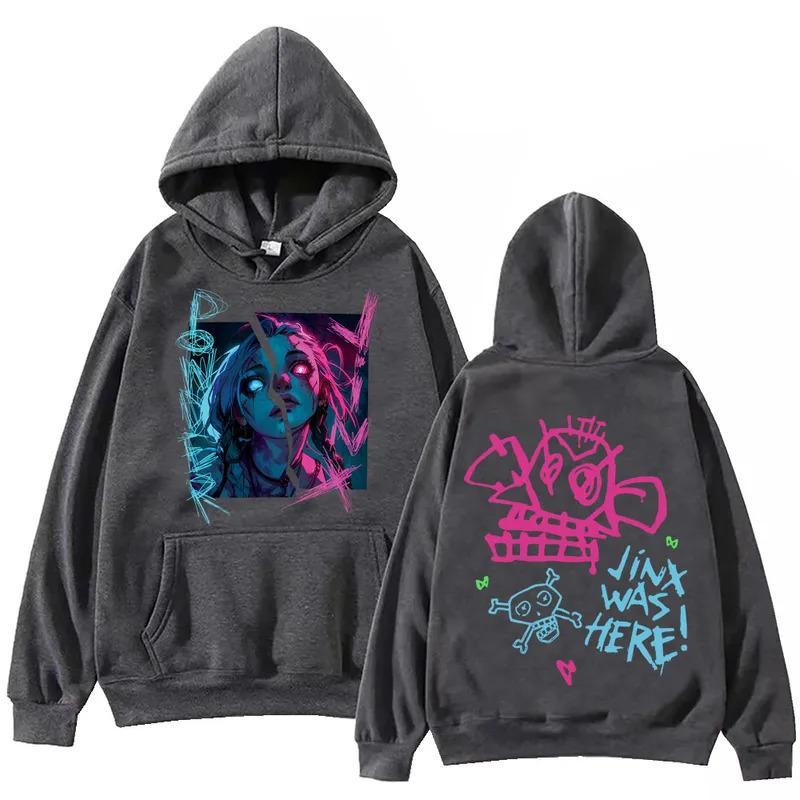 Arcane-Jinx Hoodie, Sweatshirt. T-Shirt,  Harajuku Hip Hop Pullover Tops, Unisex Vintage Streetwear League of Legends Shirt Anime Apparel fanmerch