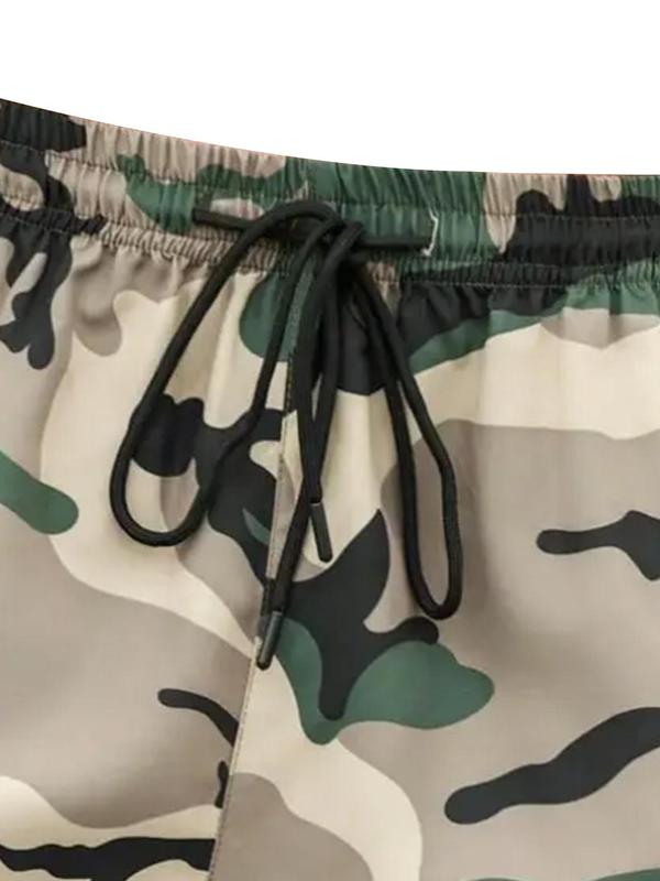 Men's Plus Size Camo Print Drawstring Waist Cargo Shorts, Casual Pocket Design Shorts for Summer, Jorts for Men,Streetwear, Loose Fit Bottoms for Daily Wear