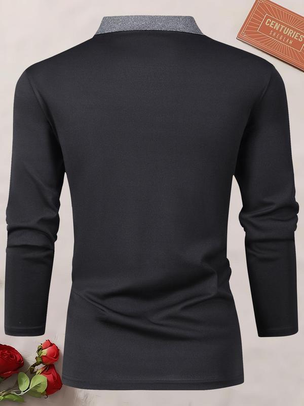 Men's Horse Print Quarter Zipper Polo Shirt, Streetwear Contrast Collar Longsleeves Polo Shirt, Polo Shirts Men, Men's Drippy Outfits, Stylish Going Out Outfit, Polo Clothes, Work Clothes for Office, Business Casual Outfits