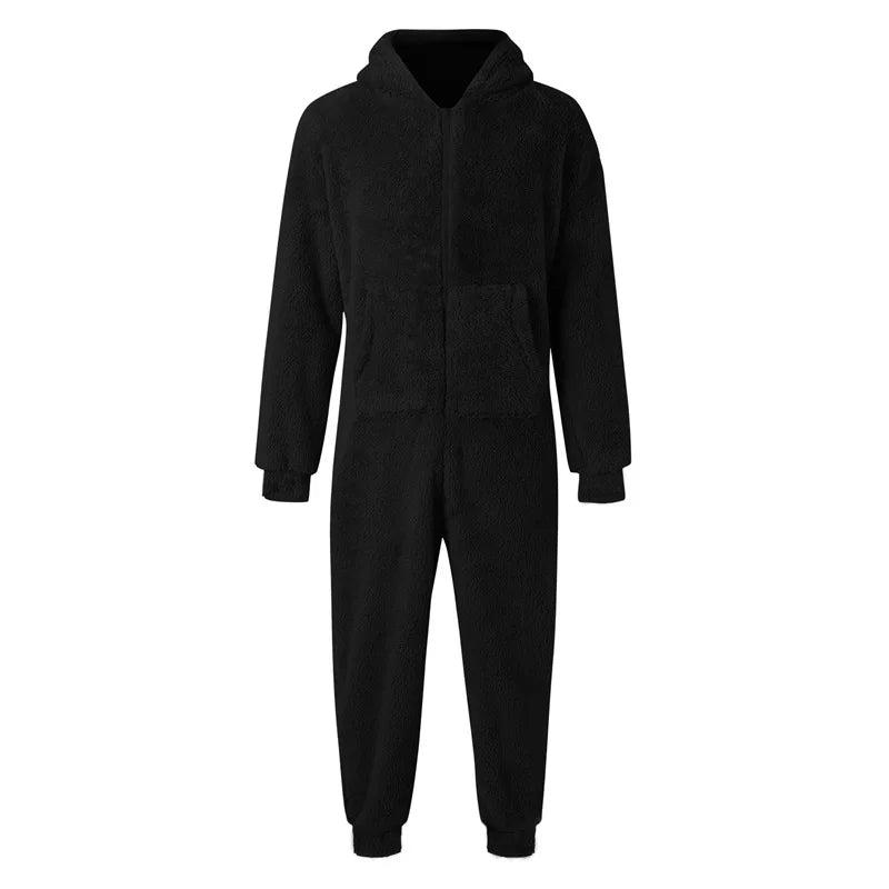 Men’s Cozy Fleece Hooded Jumpsuit -Adult Onesie| Full-Length Zipper Pajamas for Winter & Fall ❄️ Warm Sleepwear Comfort