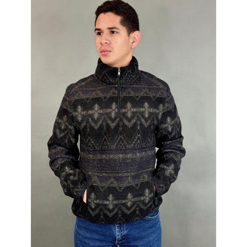 ROCK & ROLL BLACK AZTEC PRINTED BERBER PULLOVER