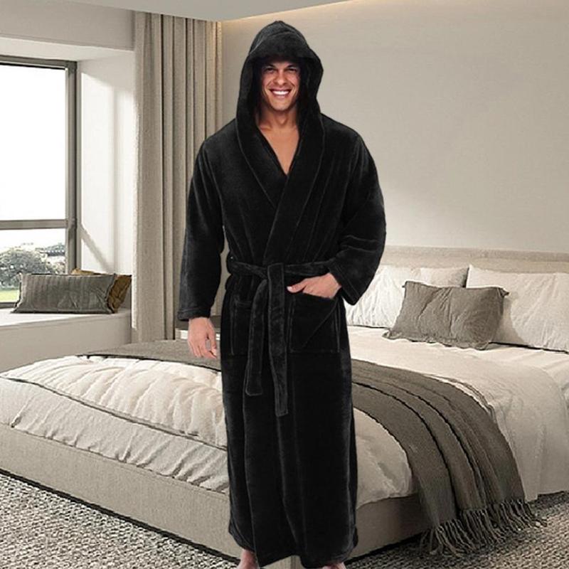 Plush Bathrobe Luxurious Men's Hooded Bathrobe with Adjustable Belt Ultra Soft Absorbent Male Robe with Pockets for Ultimate