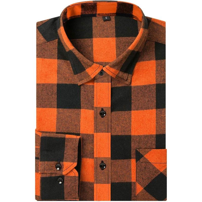 Men's Casual Dress Long Sleeve Buffalo Plaid Checkered Fitted Flannel Shirt