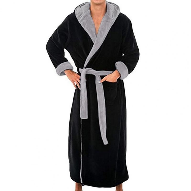 Plush Bathrobe Luxurious Men's Hooded Bathrobe with Adjustable Belt Ultra Soft Absorbent Male Robe with Pockets for Ultimate