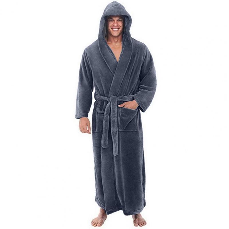 Plush Bathrobe Luxurious Men's Hooded Bathrobe with Adjustable Belt Ultra Soft Absorbent Male Robe with Pockets for Ultimate