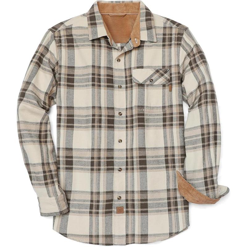 Mens Flannel Shirts Long Sleeve Flannel Shirt for Men Casual Button Down Brushed 100% Cotton Shirt Collar Plaid