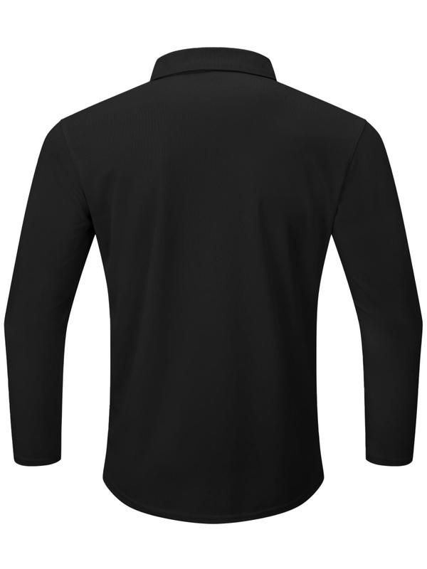 Men's Solid Long Sleeve Polo Shirt, Quick Drying Breathable Casual Comfy Collared Top for Golf, Men's Clothes for Spring & Fall