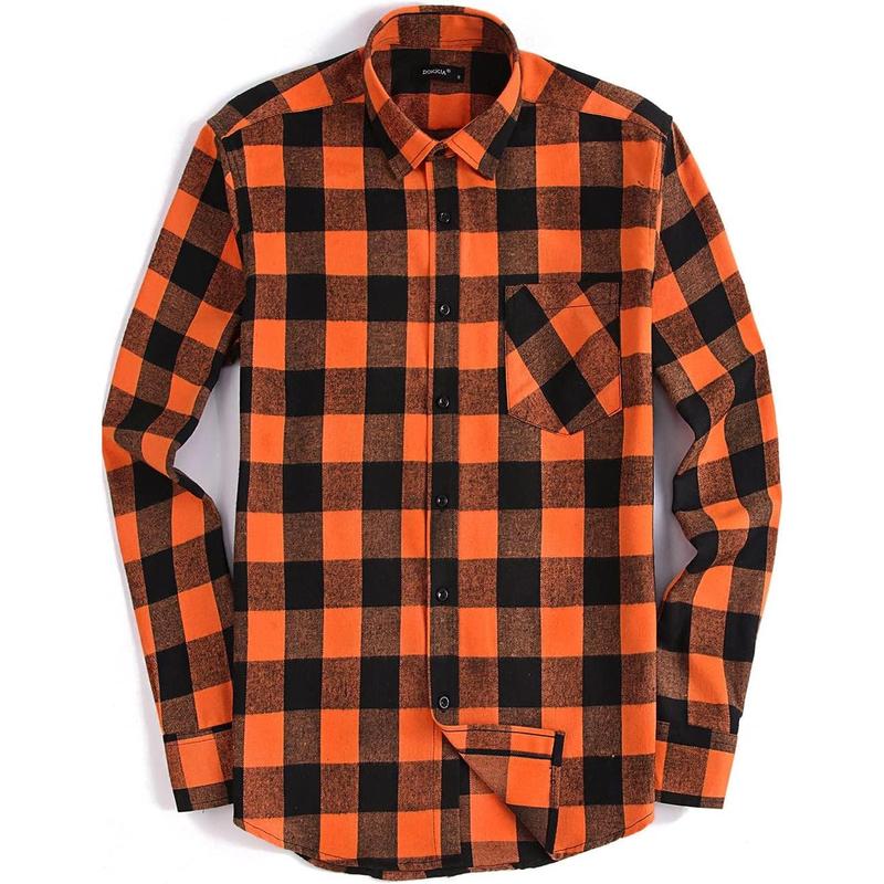 Men's Casual Dress Long Sleeve Buffalo Plaid Checkered Fitted Flannel Shirt