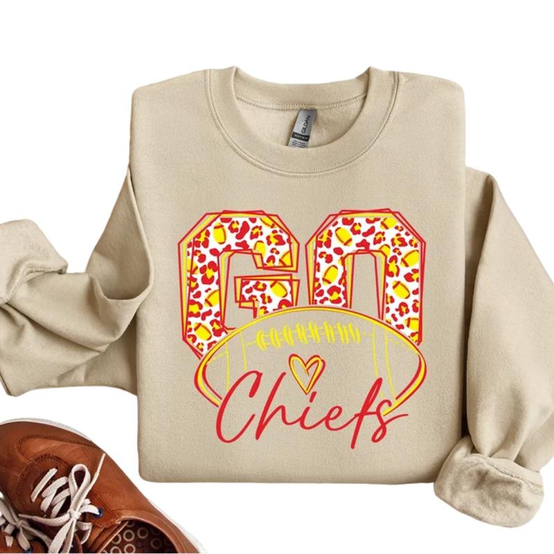 Go Chiefs Football Sweatshirt, Leopard Chiefs Shirt, Go Chiefs Kansas City Football Sweater, Chiefs Fan Shirt, Gift for Kansas City Fan