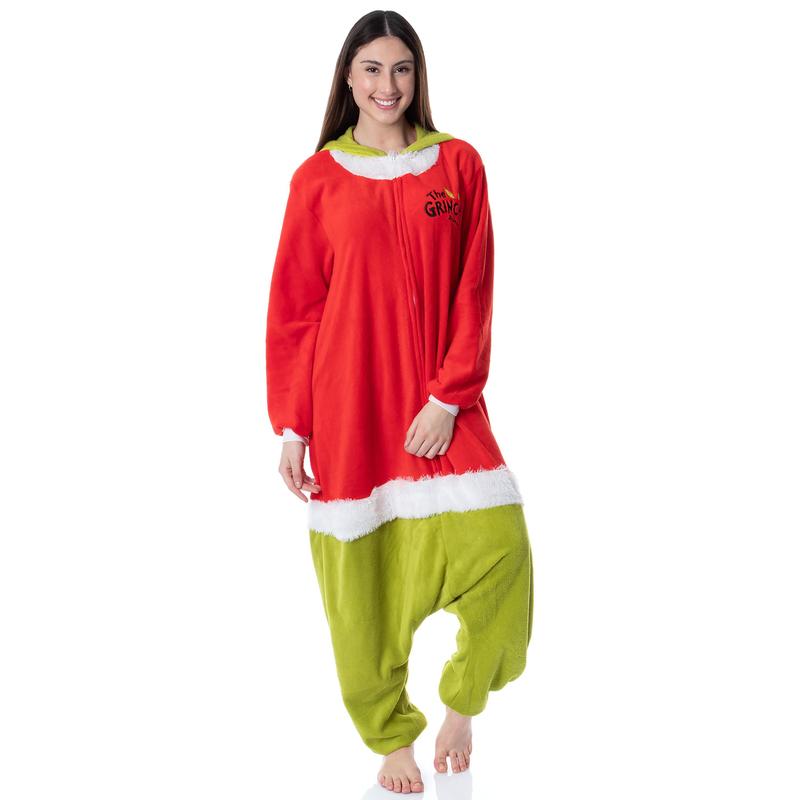 Mens' The Grinch Santa Hooded Costume Union Suit One-Piece Pajama