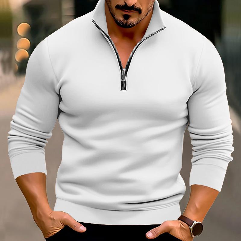 New Men's Casual Solid Color Long Sleeve Half Zipped Stand Collar T-shirt Top Men's Fashion Casual Hot Style